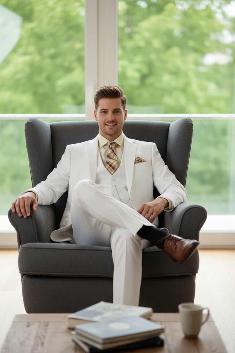 "Preston" White 2-Button Notch Suit (3-Piece Set)