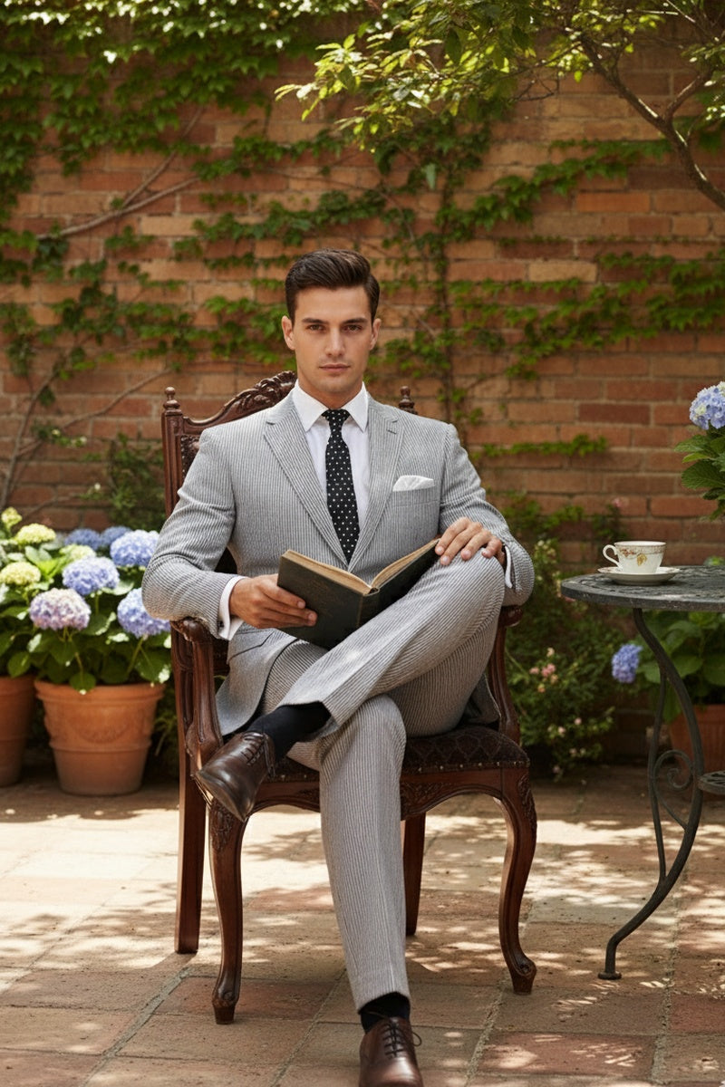 "Seersucker" Black 2-Button Notch Suit (2-Piece Set)