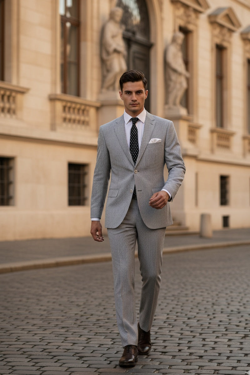 "Seersucker" Black 2-Button Notch Suit (2-Piece Set)
