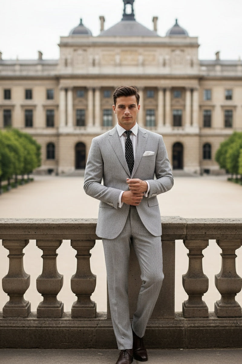"Seersucker" Black 2-Button Notch Suit (2-Piece Set)