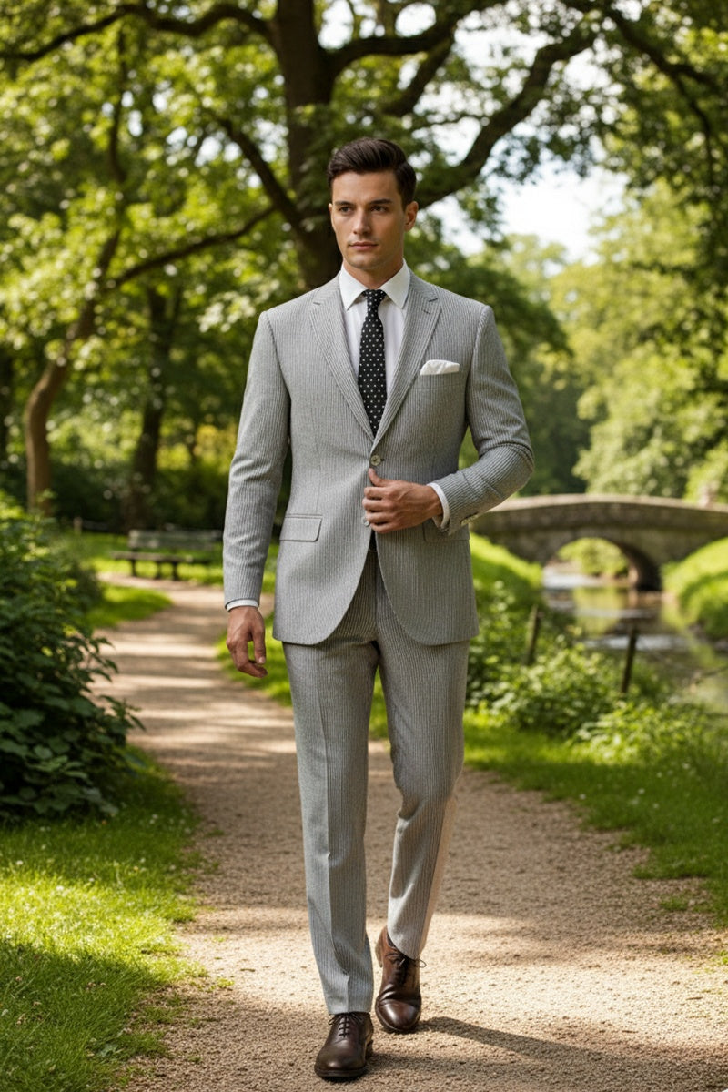 "Seersucker" Black 2-Button Notch Suit (2-Piece Set)