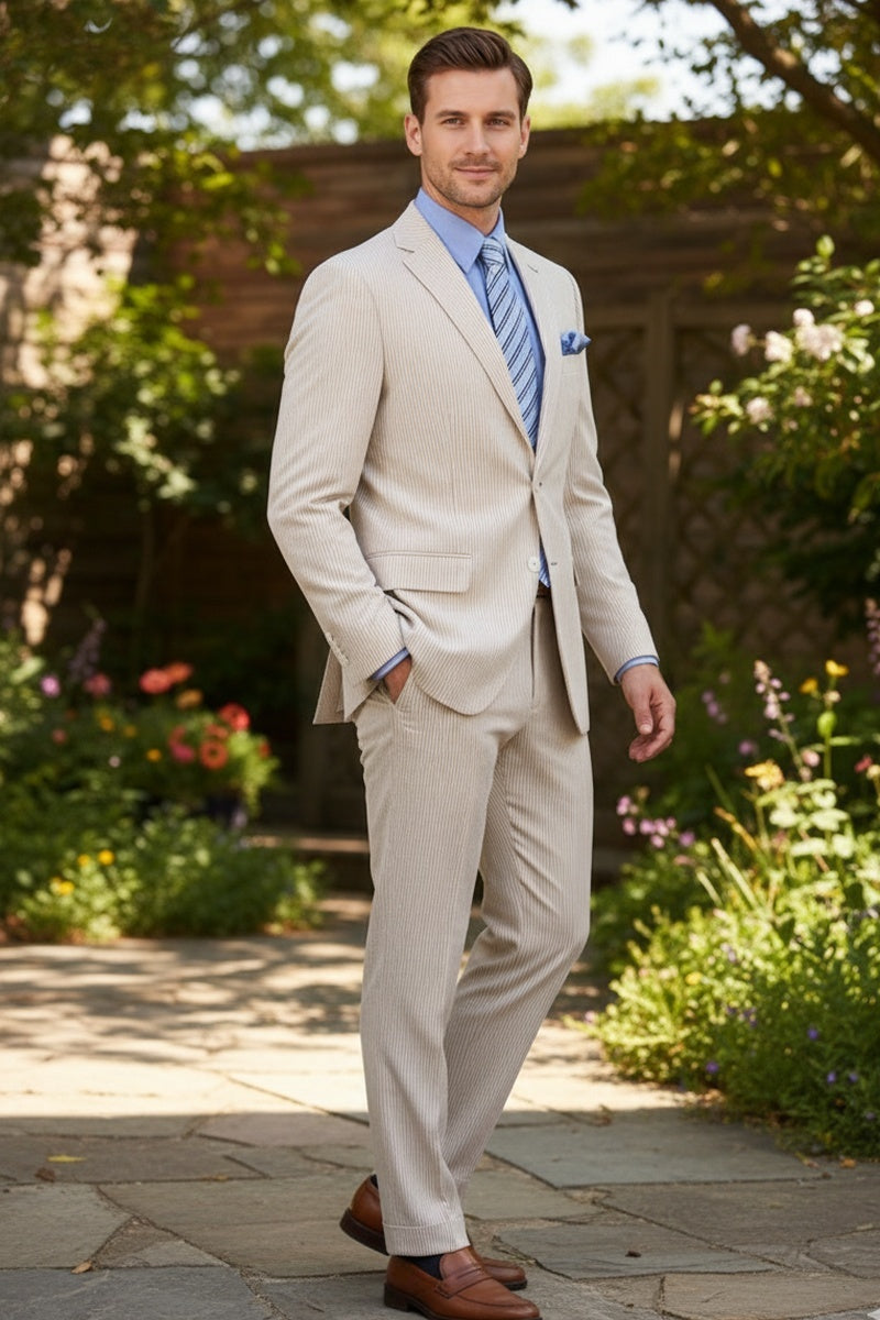 "Seersucker" Tan 2-Button Notch Suit (2-Piece Set)