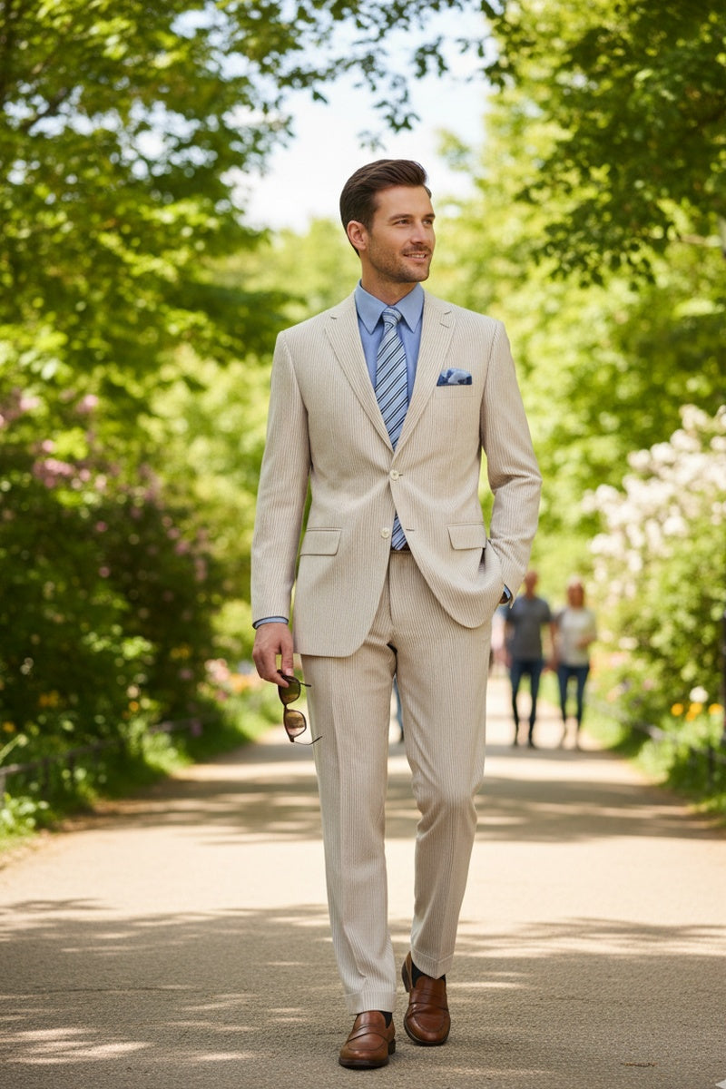 "Seersucker" Tan 2-Button Notch Suit (2-Piece Set)