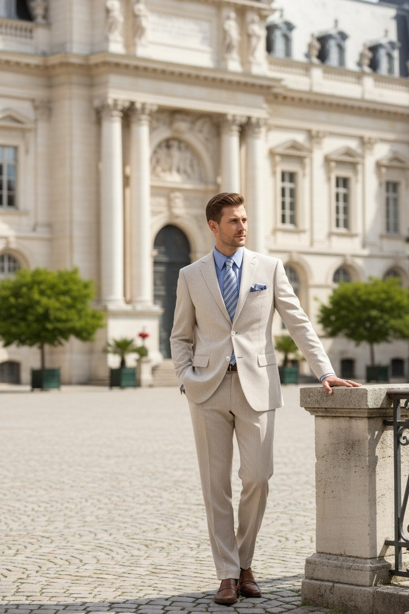 "Seersucker" Tan 2-Button Notch Suit (2-Piece Set)
