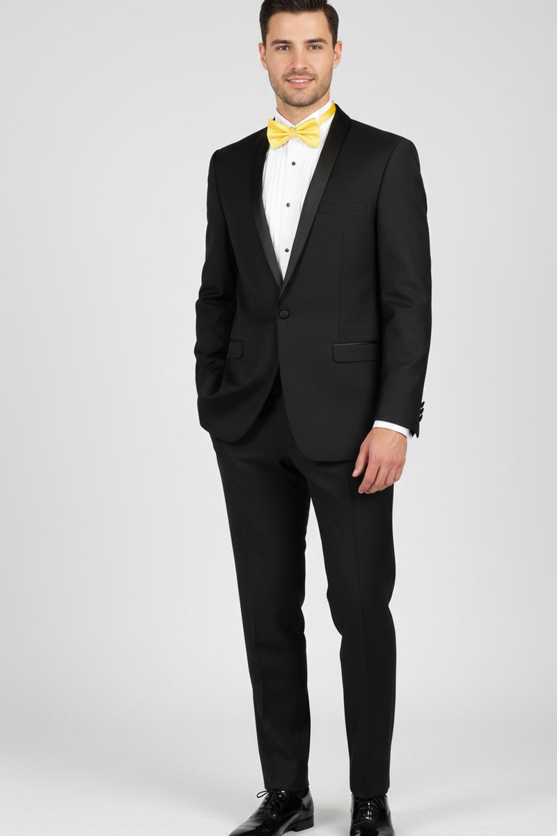 "Sleek" Black Vinci 1-Button Shawl Tuxedo (2-Piece Set)