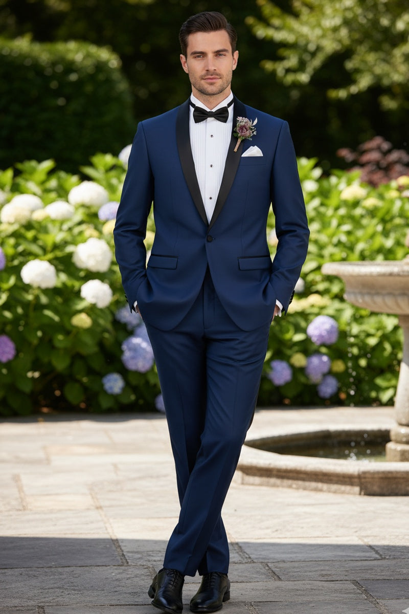 "Sleek" Blue 1-Button Shawl Tuxedo (2-Piece Set)
