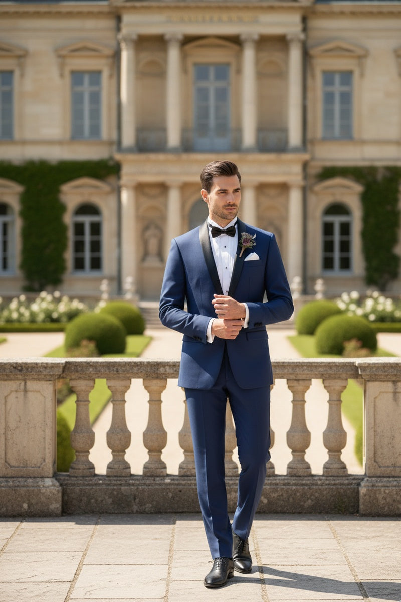 "Sleek" Blue 1-Button Shawl Tuxedo (2-Piece Set)