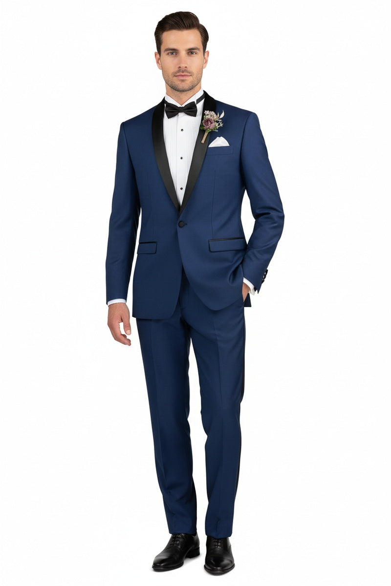 "Sleek" Blue 1-Button Shawl Tuxedo (2-Piece Set)