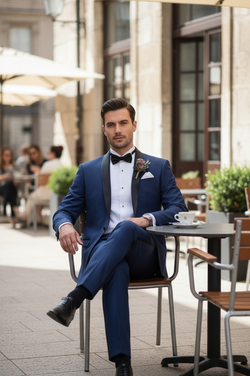 "Sleek" Blue 1-Button Shawl Tuxedo (2-Piece Set)