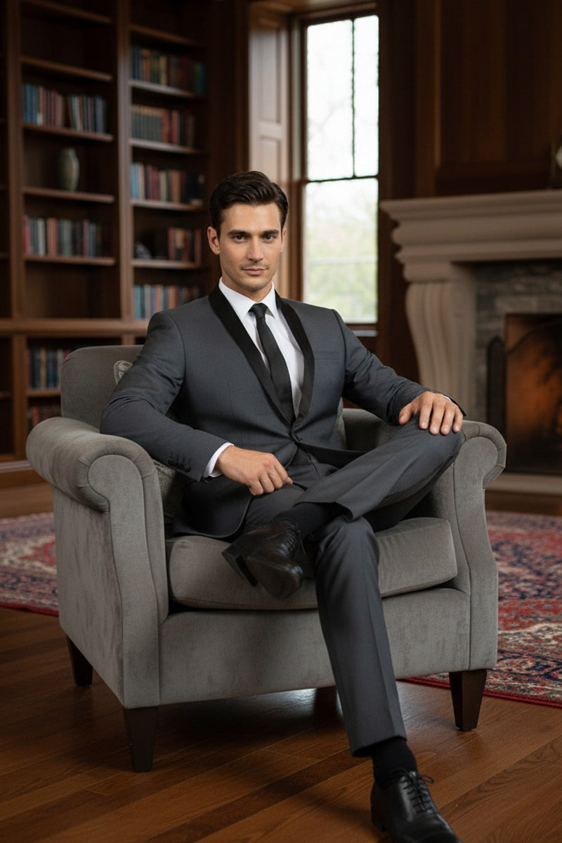 "Sleek" Grey 1-Button Shawl Tuxedo (2-Piece Set)