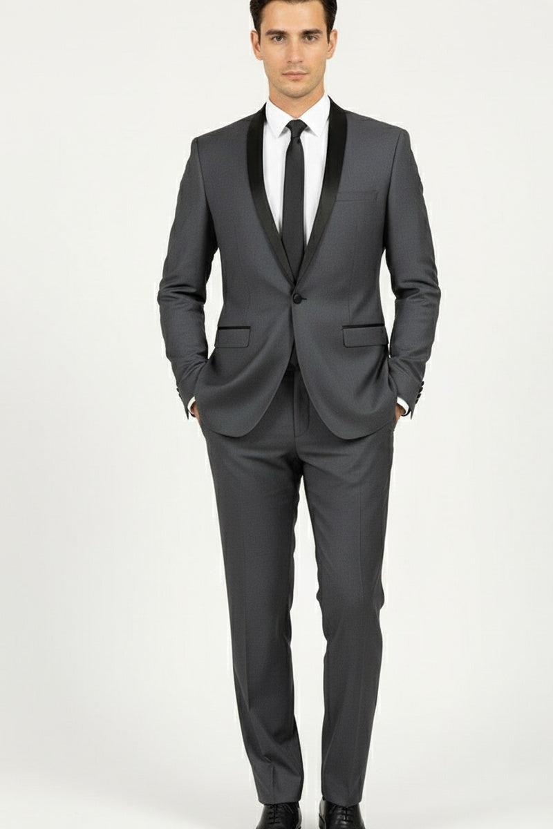 "Sleek" Grey 1-Button Shawl Tuxedo (2-Piece Set)