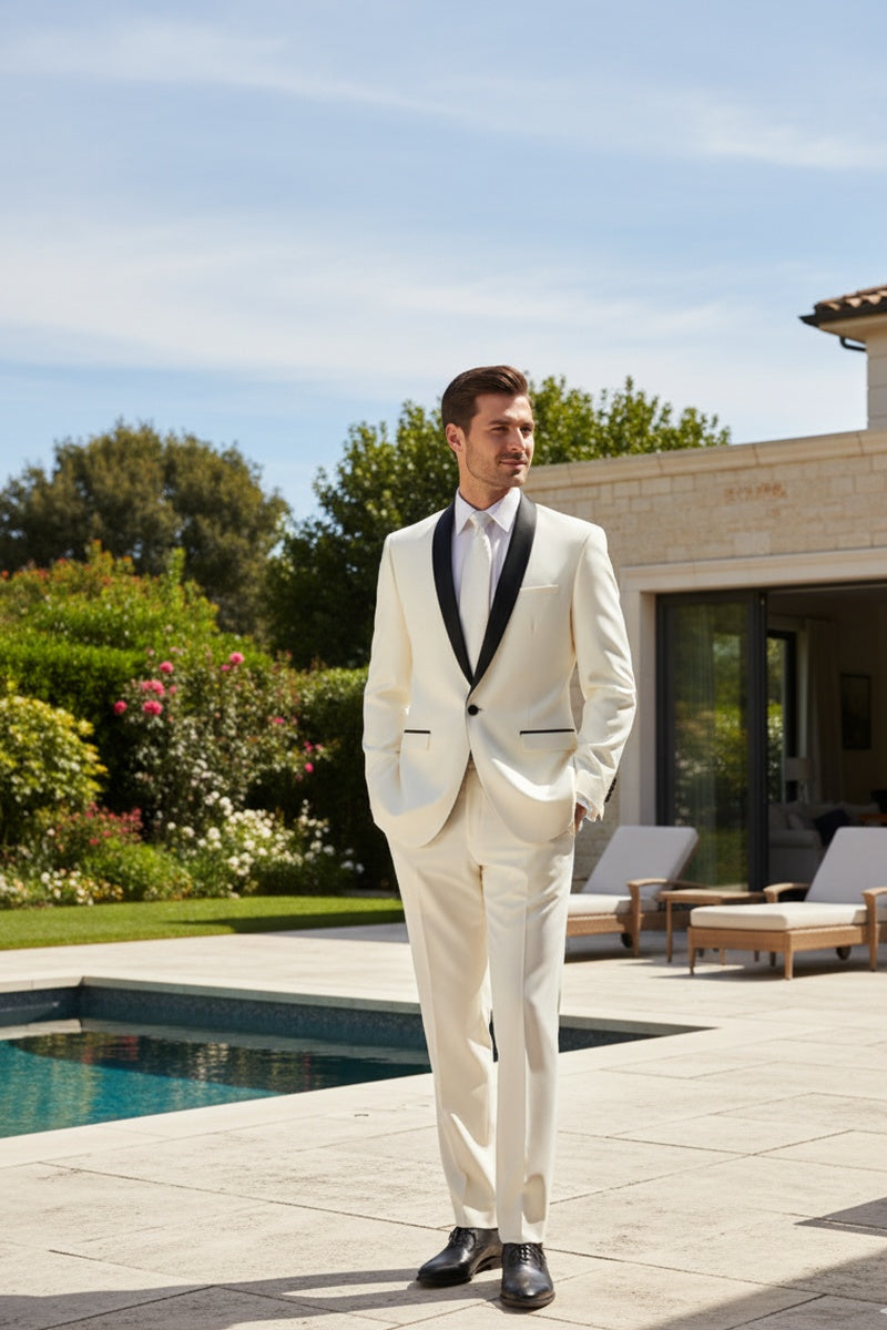 "Sleek" Ivory Vinci 1-Button Shawl Tuxedo (2-Piece Set)