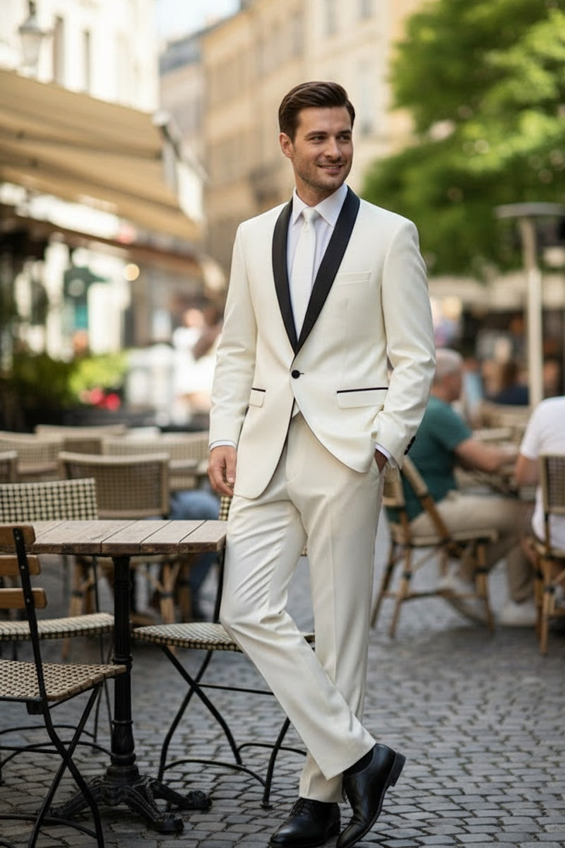 "Sleek" Ivory Vinci 1-Button Shawl Tuxedo (2-Piece Set)