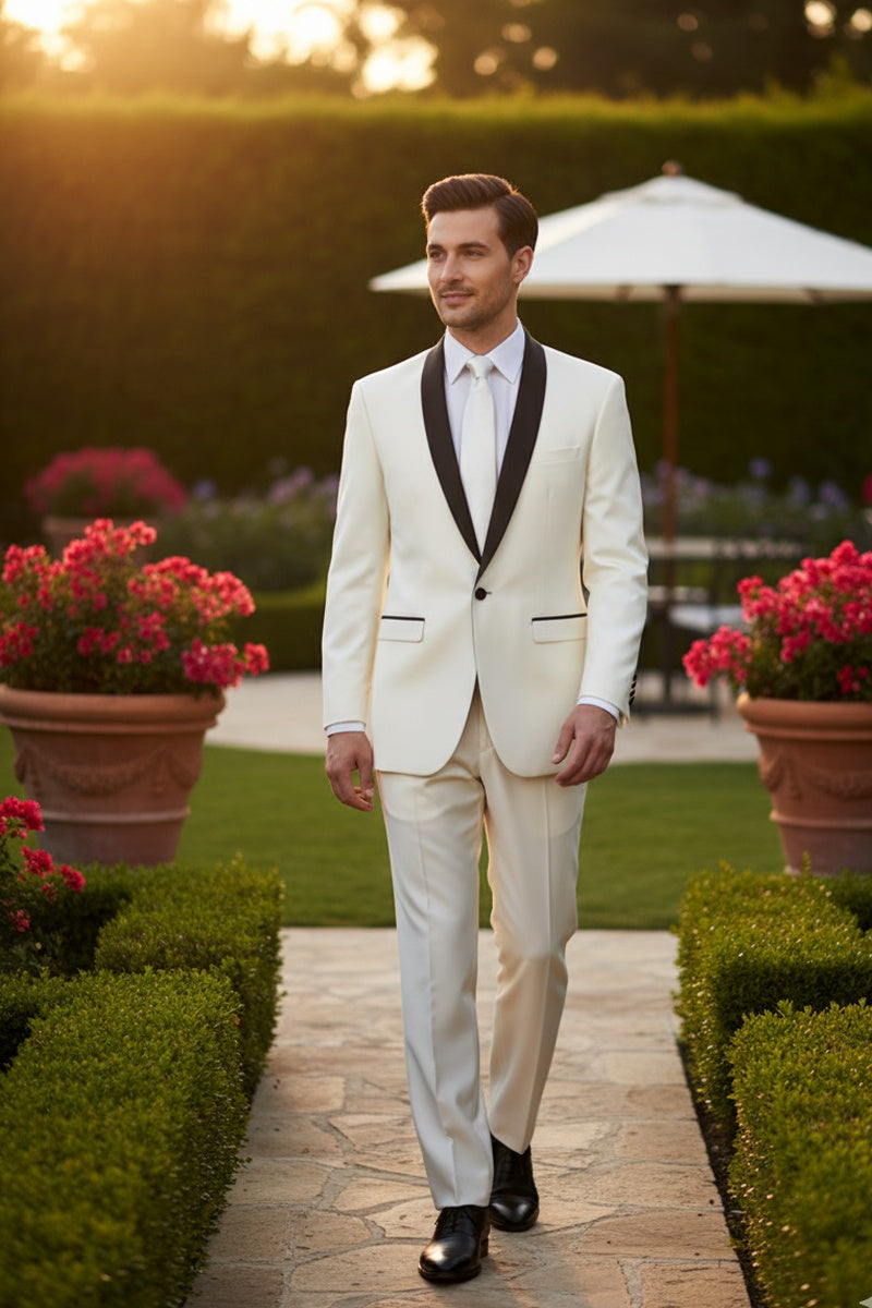 "Sleek" Ivory Vinci 1-Button Shawl Tuxedo (2-Piece Set)