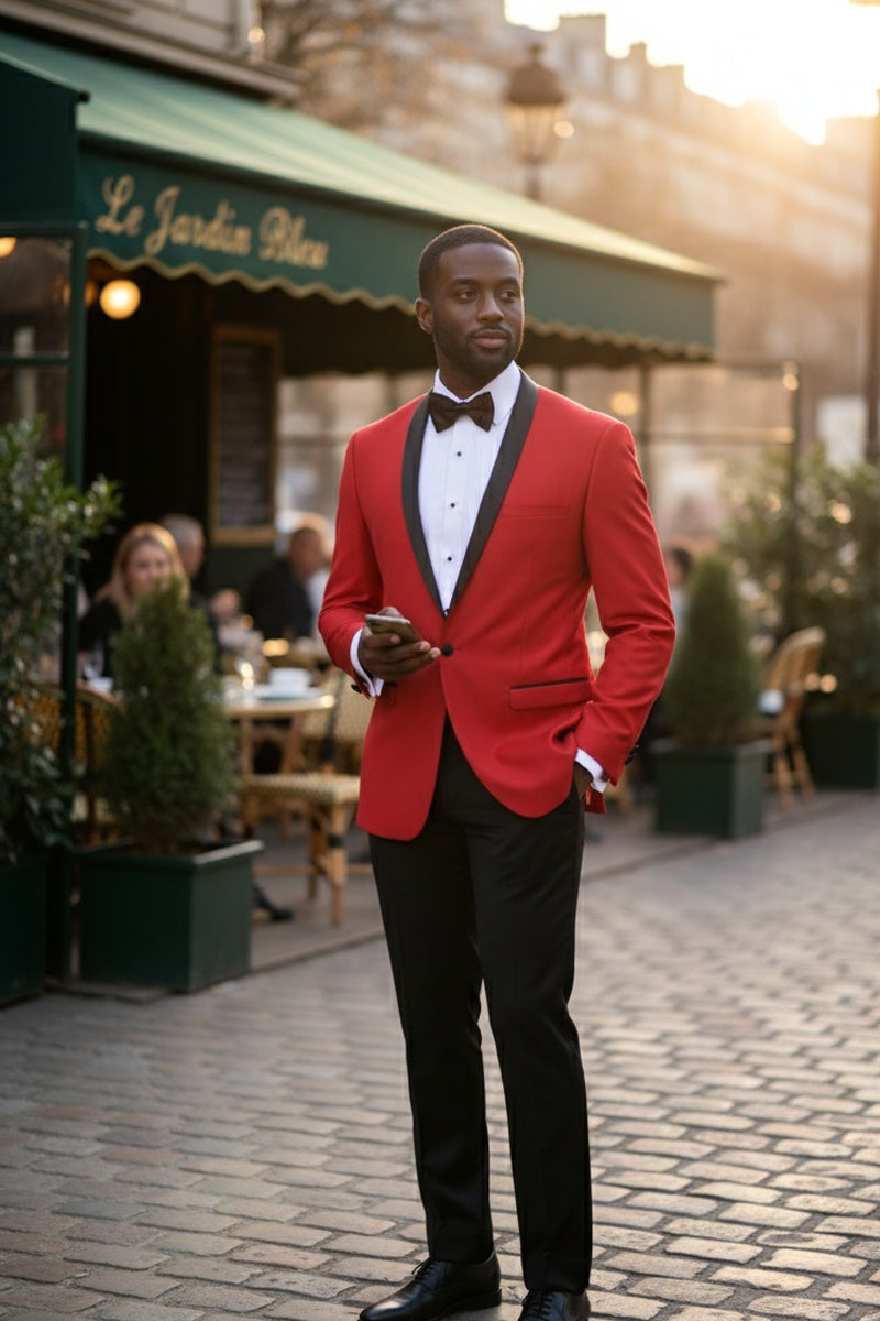 "Sleek" Red Vinci 1-Button Shawl Tuxedo (2-Piece Set)