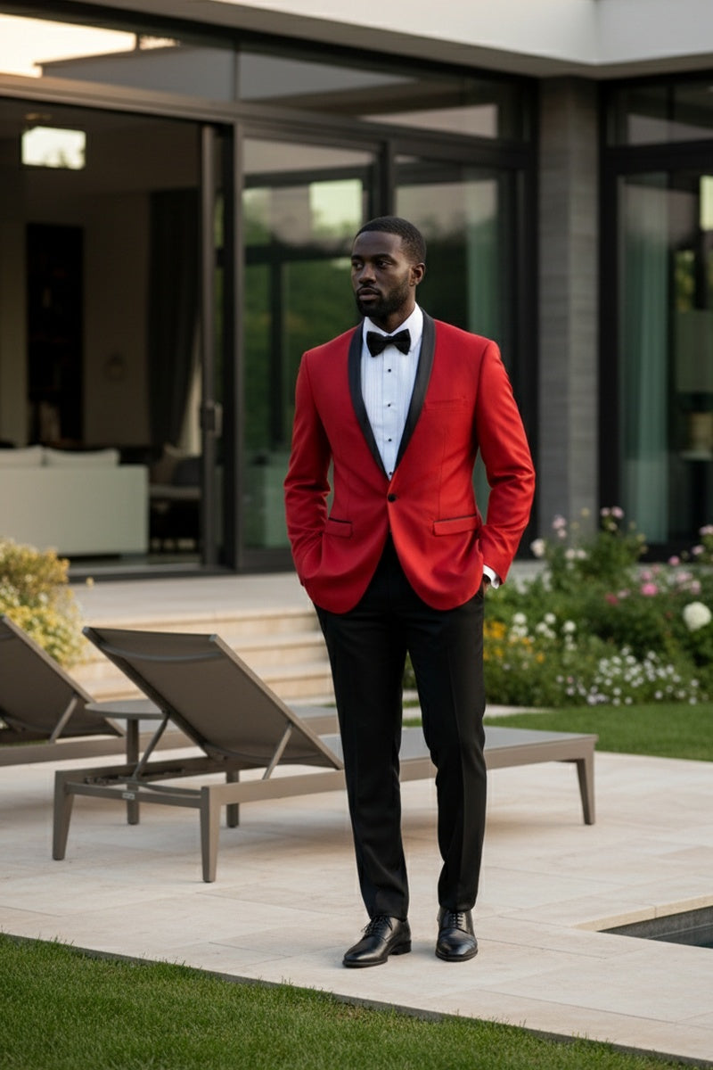 "Sleek" Red Vinci 1-Button Shawl Tuxedo (2-Piece Set)