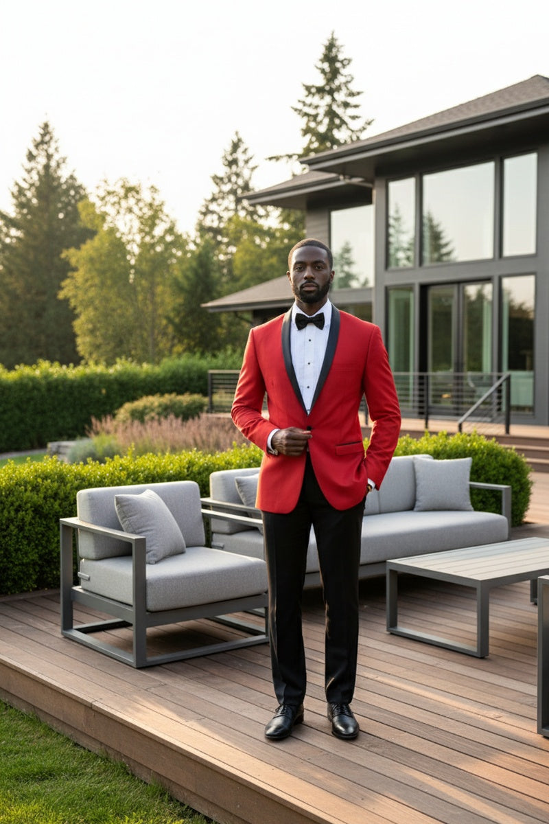 "Sleek" Red Vinci 1-Button Shawl Tuxedo (2-Piece Set)