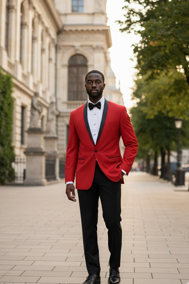 "Sleek" Red Vinci 1-Button Shawl Tuxedo (2-Piece Set)