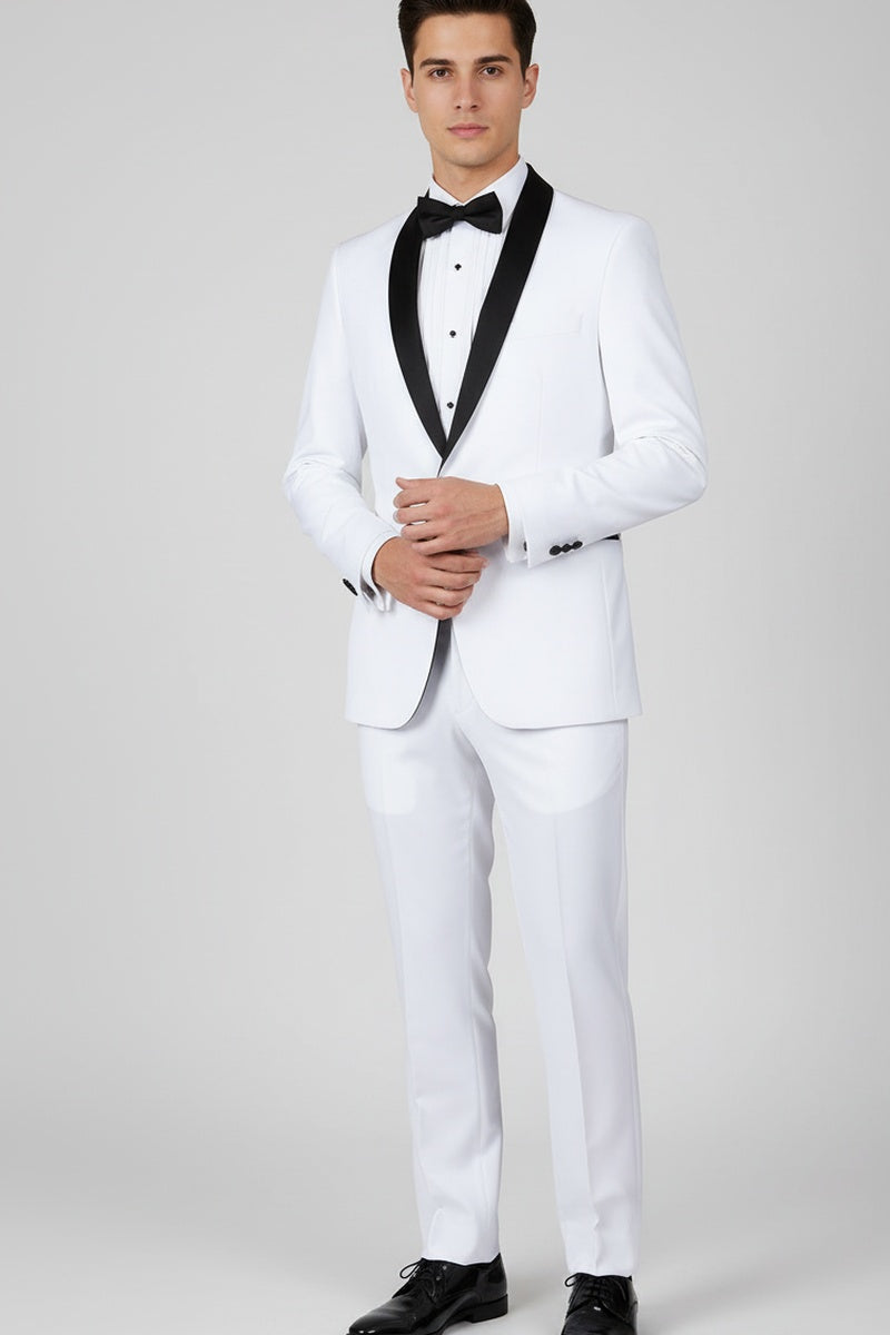 "Sleek" White Vinci 1-Button Shawl Tuxedo (2-Piece Set)