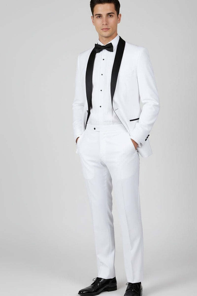 "Sleek" White Vinci 1-Button Shawl Tuxedo (2-Piece Set)