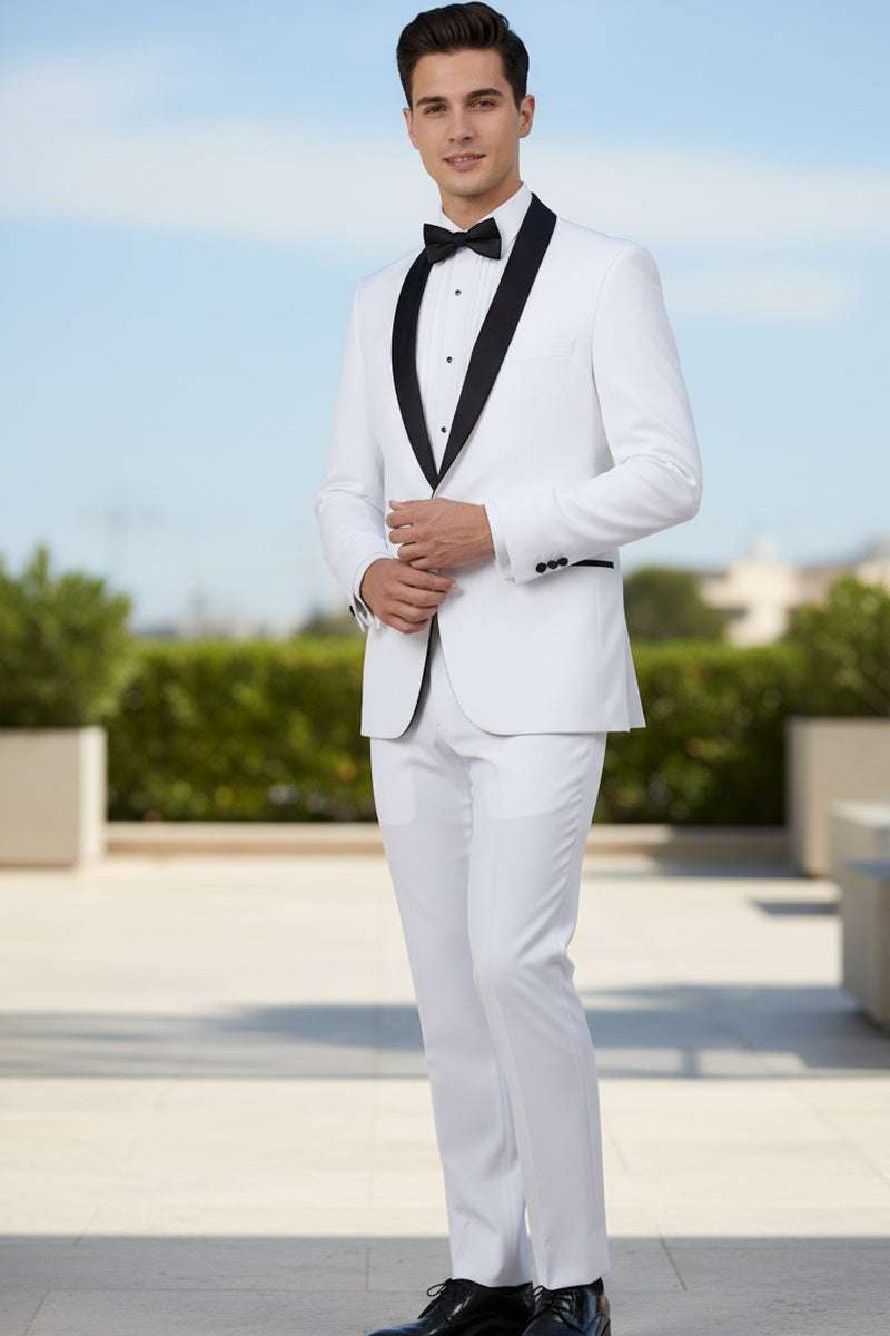 "Sleek" White Vinci 1-Button Shawl Tuxedo (2-Piece Set)