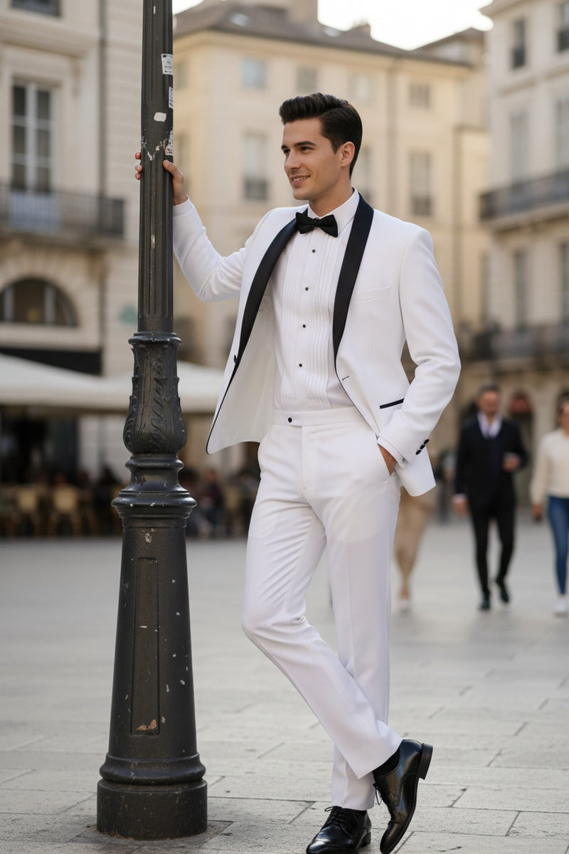 "Sleek" White Vinci 1-Button Shawl Tuxedo (2-Piece Set)