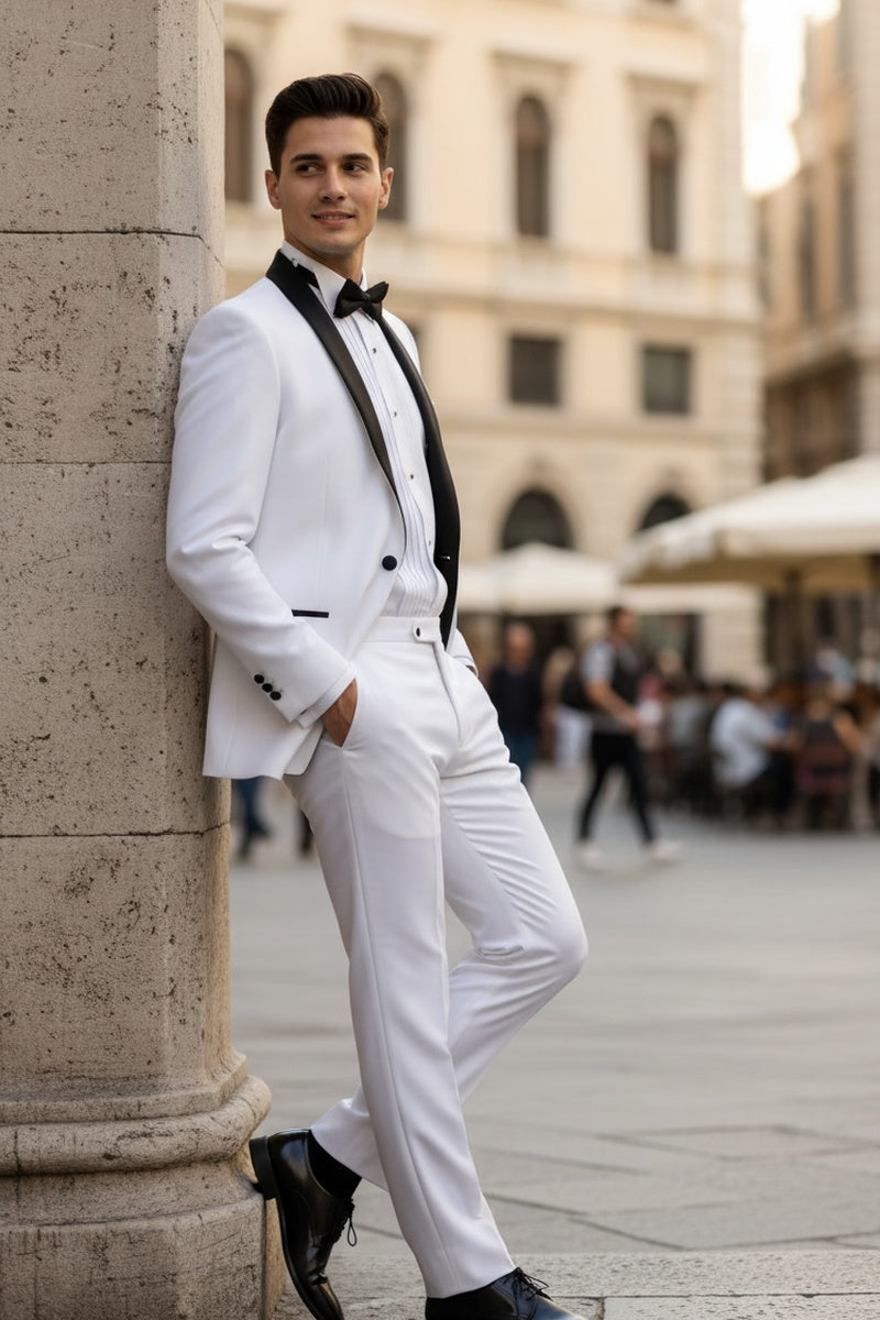 "Sleek" White Vinci 1-Button Shawl Tuxedo (2-Piece Set)