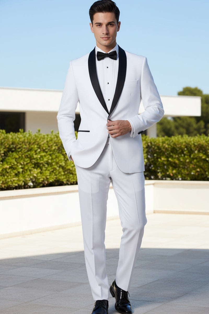 "Sleek" White Vinci 1-Button Shawl Tuxedo (2-Piece Set)