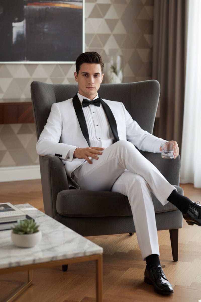"Sleek" White Vinci 1-Button Shawl Tuxedo (2-Piece Set)