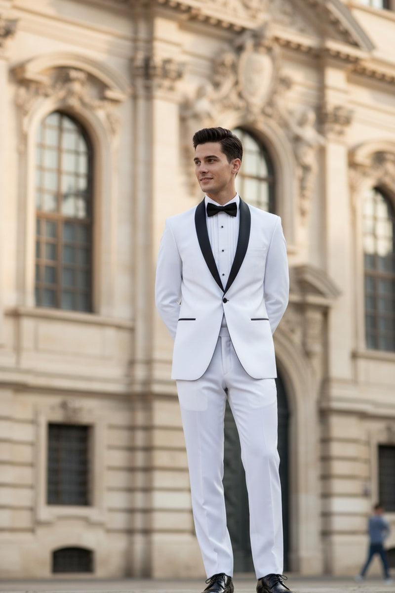 "Sleek" White Vinci 1-Button Shawl Tuxedo (2-Piece Set)