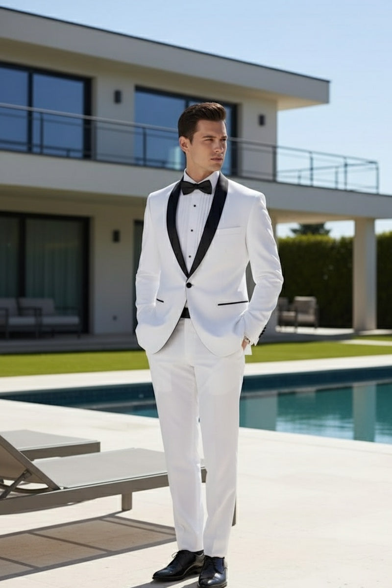 "Sleek" White Vinci 1-Button Shawl Tuxedo (2-Piece Set)