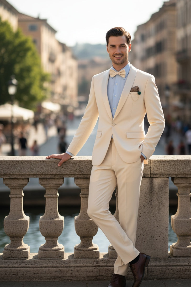 "Spectrum" Champagne 1-Button Shawl Tuxedo (3-Piece Set)