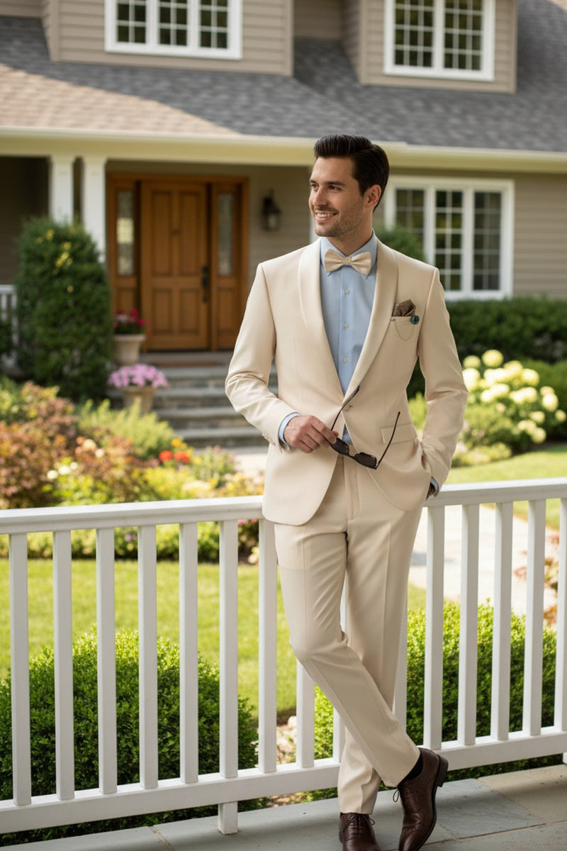 "Spectrum" Champagne 1-Button Shawl Tuxedo (3-Piece Set)