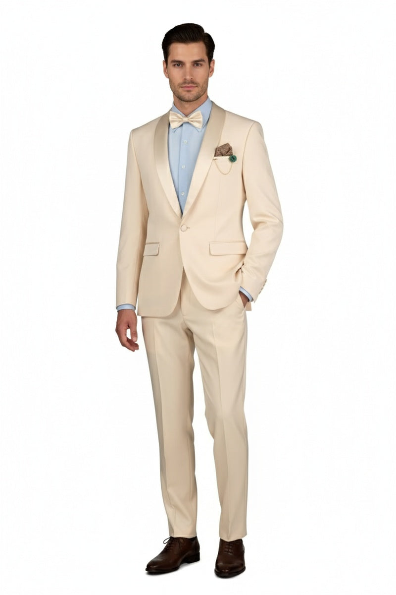 "Spectrum" Champagne 1-Button Shawl Tuxedo (3-Piece Set)
