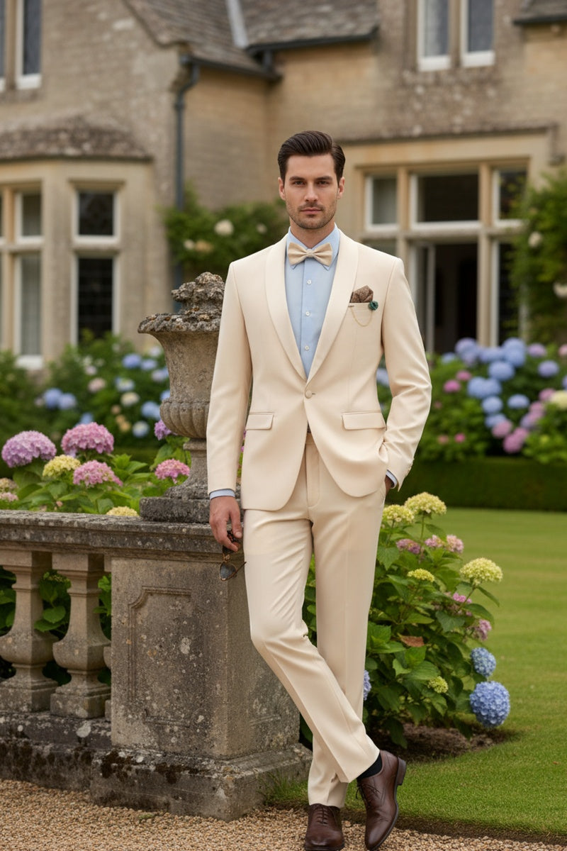 "Spectrum" Champagne 1-Button Shawl Tuxedo (3-Piece Set)