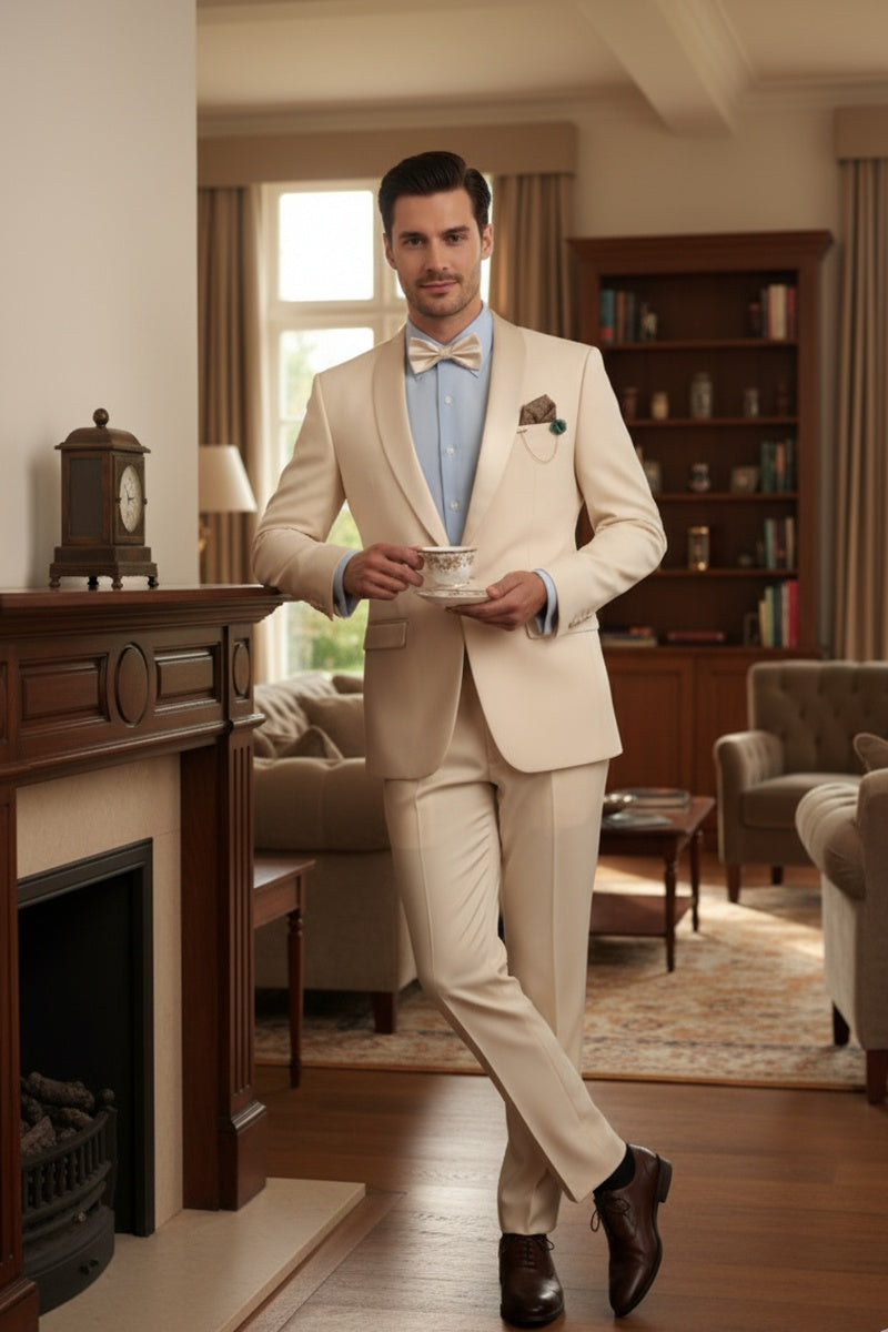 "Spectrum" Champagne 1-Button Shawl Tuxedo (3-Piece Set)