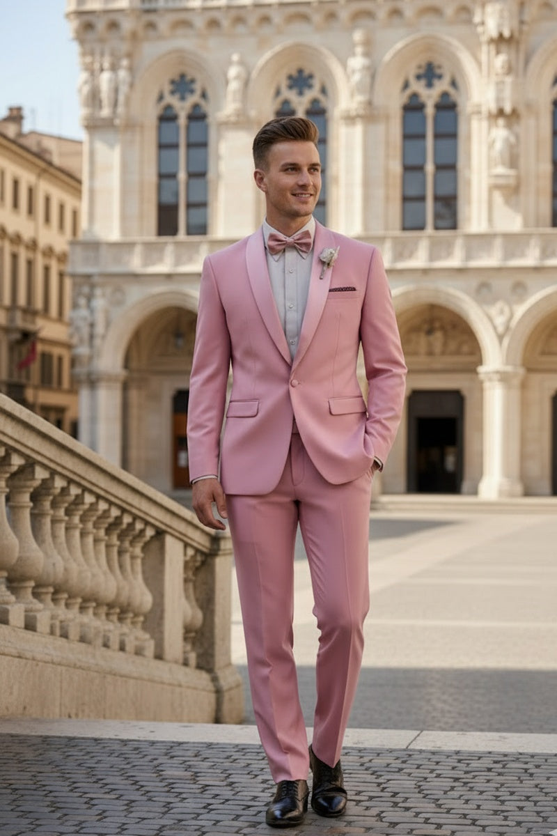 "Spectrum" Dusty Rose 1-Button Shawl Tuxedo (3-Piece Set)