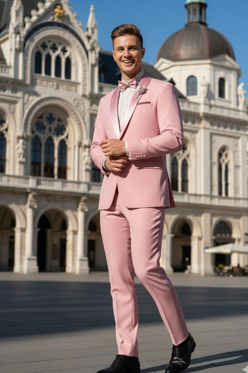 "Spectrum" Dusty Rose 1-Button Shawl Tuxedo (3-Piece Set)