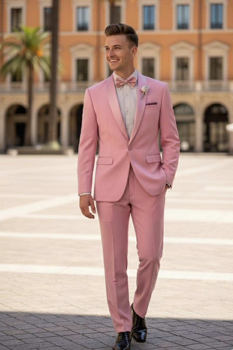"Spectrum" Dusty Rose 1-Button Shawl Tuxedo (3-Piece Set)