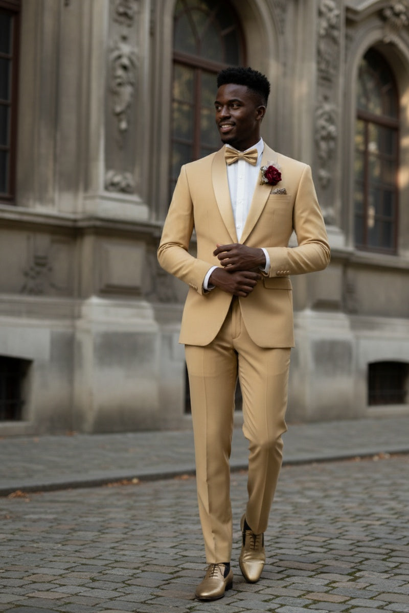 Spectrum" Light Gold 1-Button Shawl Tuxedo (3-Piece Set) PolishedThreads.com Spectrum" Light Gold 1-Button Shawl Tuxedo (3-Piece Set) PolishedThreads.com