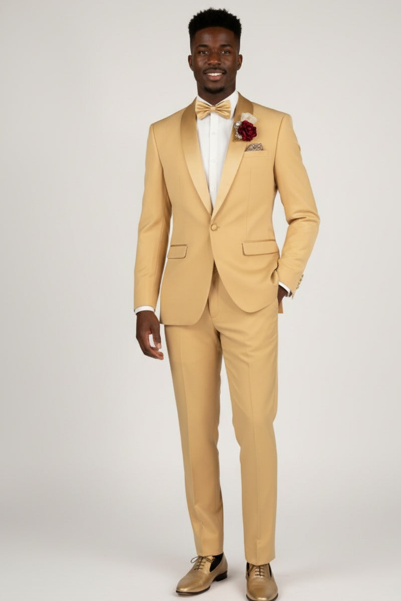 Spectrum" Light Gold 1-Button Shawl Tuxedo (3-Piece Set) PolishedThreads.com Spectrum" Light Gold 1-Button Shawl Tuxedo (3-Piece Set) PolishedThreads.com