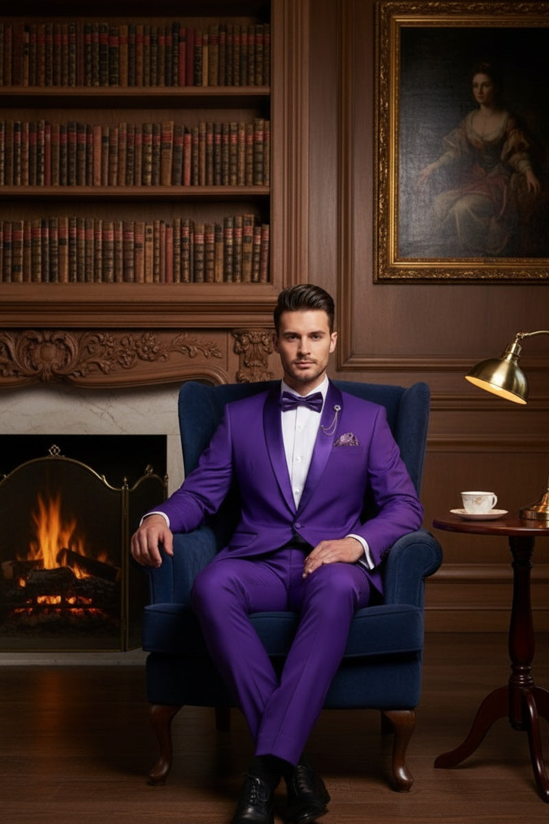 "Spectrum" Royal Purple 1-Button Shawl Tuxedo (3-Piece Set)
