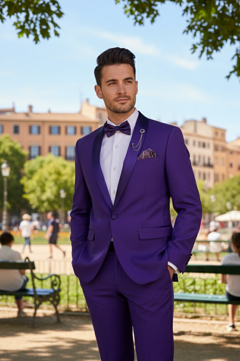 "Spectrum" Royal Purple 1-Button Shawl Tuxedo (3-Piece Set)
