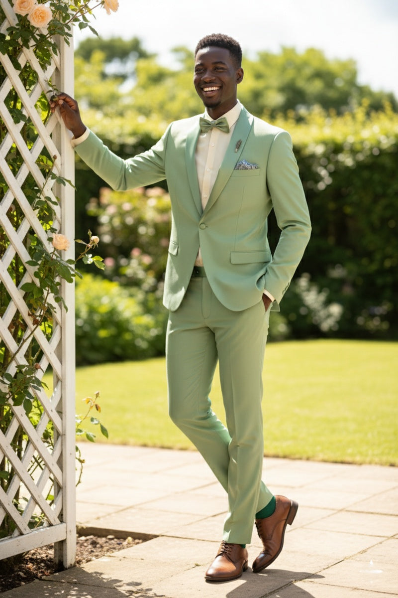 "Spectrum" Sage 1-Button Shawl Tuxedo (3-Piece Set)