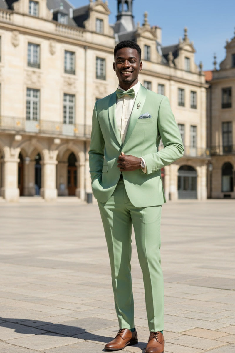 "Spectrum" Sage 1-Button Shawl Tuxedo (3-Piece Set)