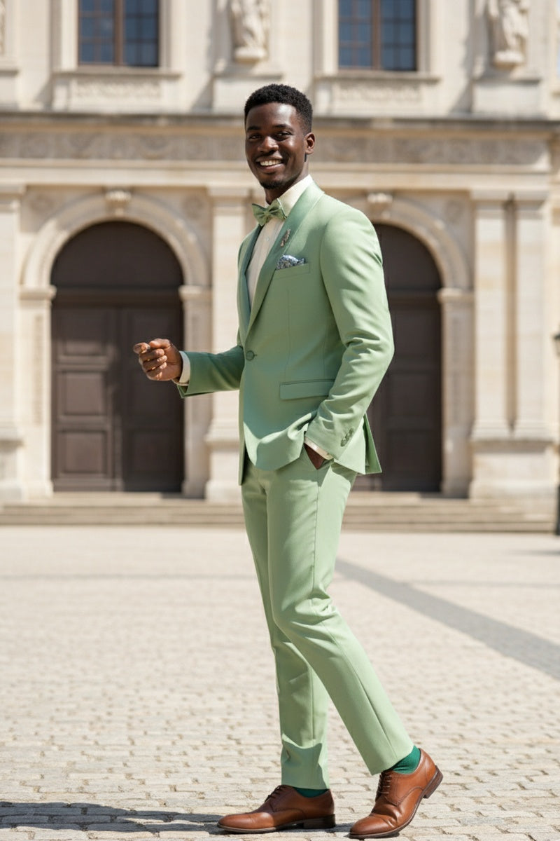 "Spectrum" Sage 1-Button Shawl Tuxedo (3-Piece Set)