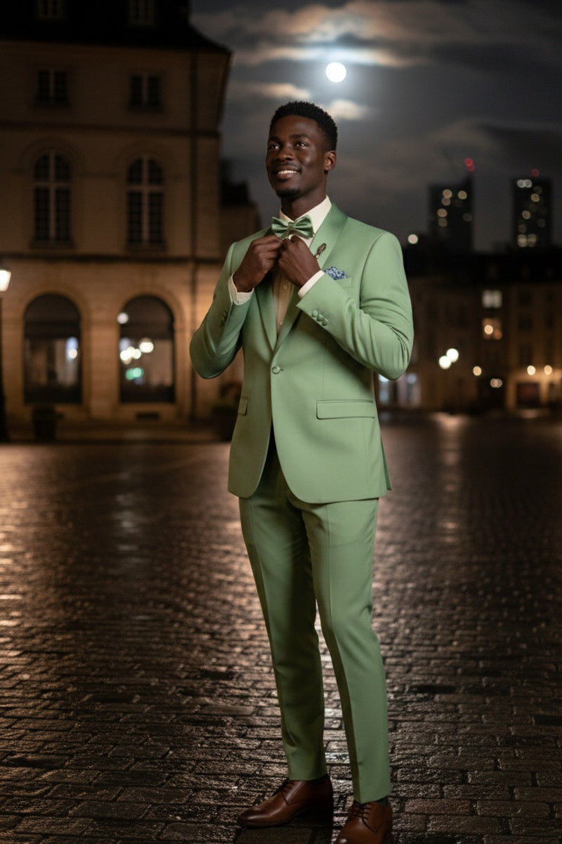 "Spectrum" Sage 1-Button Shawl Tuxedo (3-Piece Set)