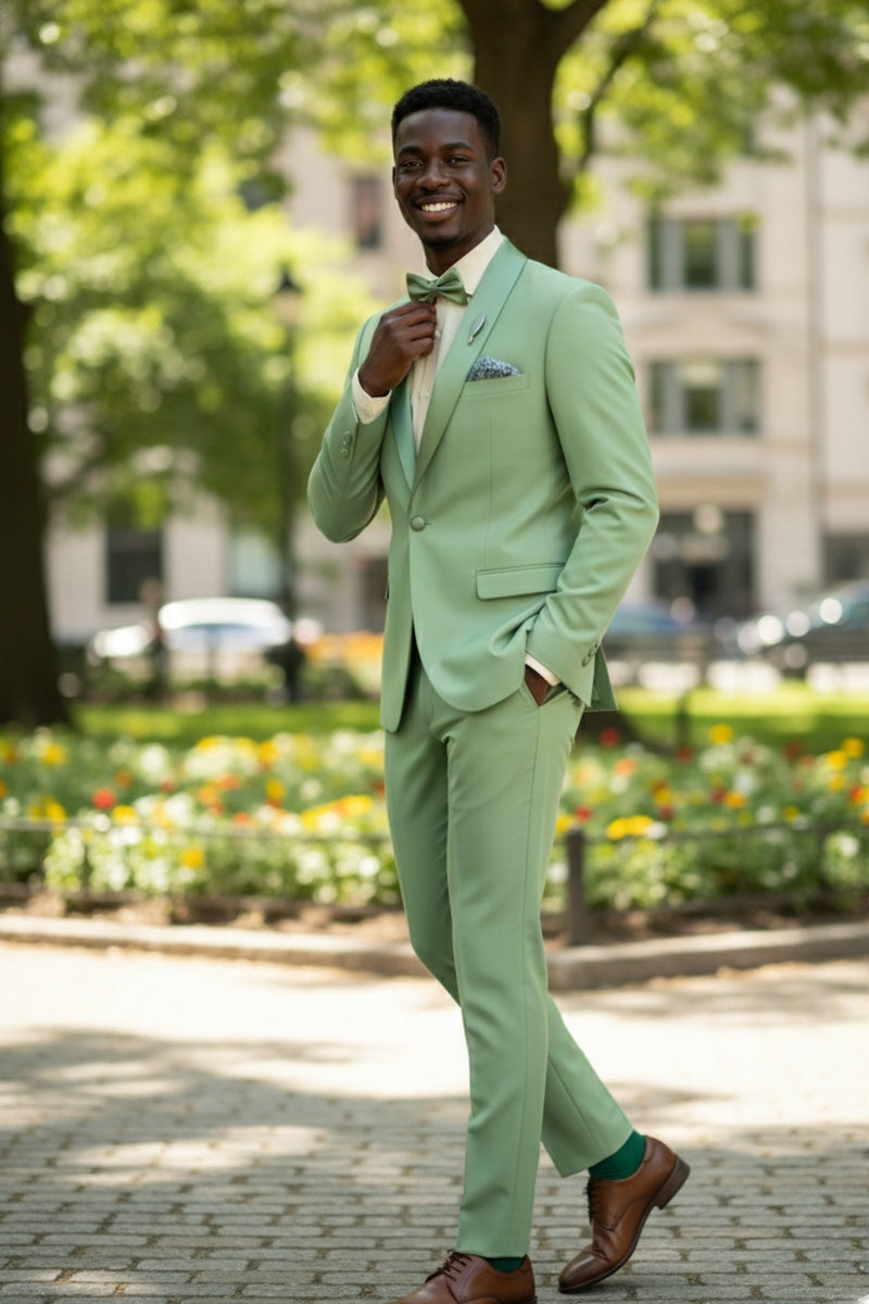 "Spectrum" Sage 1-Button Shawl Tuxedo (3-Piece Set)