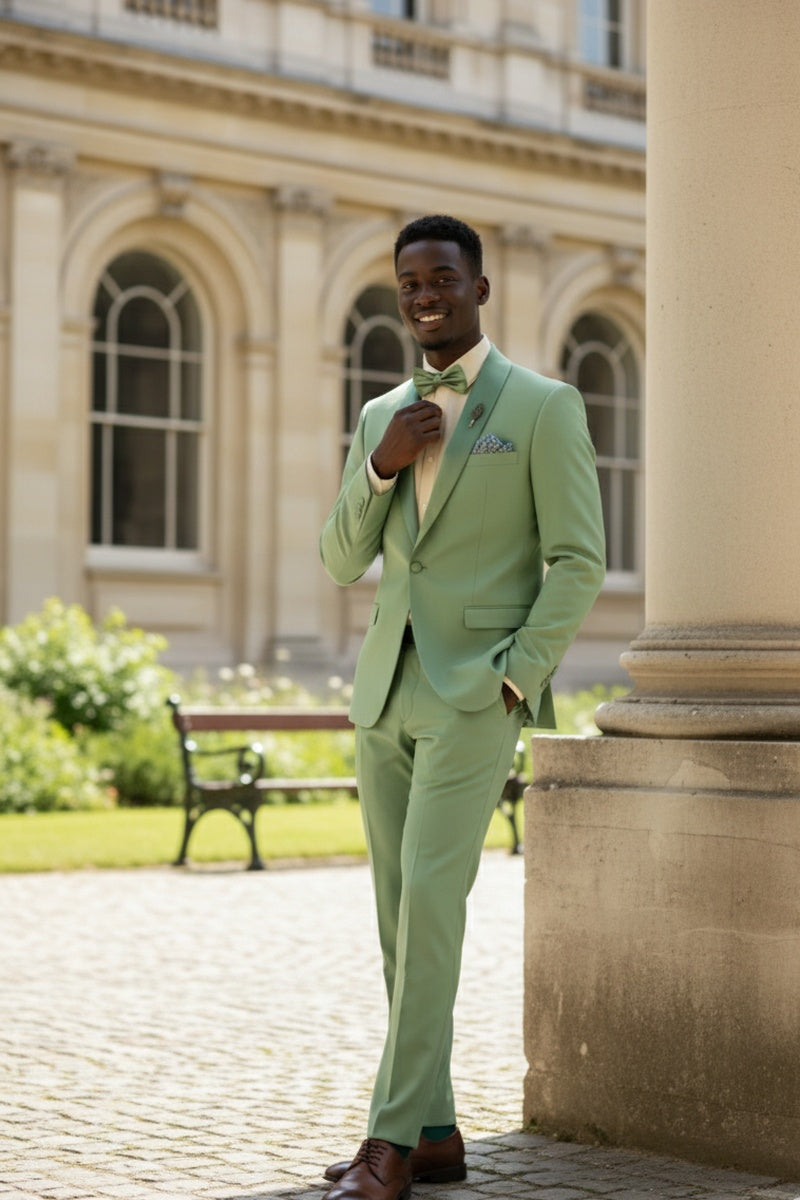 "Spectrum" Sage 1-Button Shawl Tuxedo (3-Piece Set)