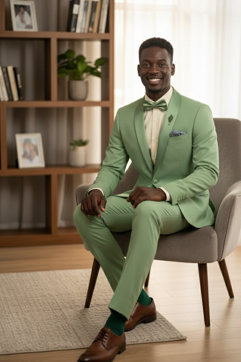 "Spectrum" Sage 1-Button Shawl Tuxedo (3-Piece Set)